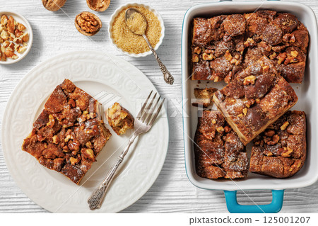 Brioche french toast sweet casserole, top view Brioche french toast sweet casserole, top view 125001207