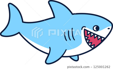 Funny cartoon shark drawing 125001262