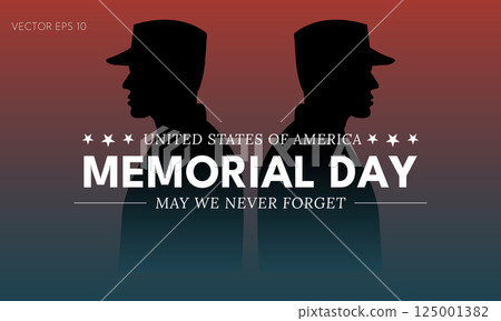 Memorial Day Tribute with Soldiers and Stars on Patriotic Gradient Background 125001382