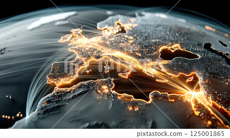 Glowing digital map representing global data and communication networks across the continent 125001865
