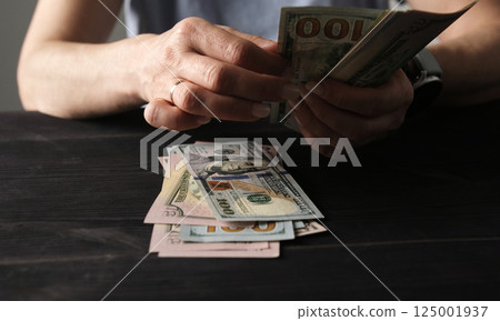 Female Counting Usa Dollars Money On A Table Female Counting Usa Dollars Money On A Table 125001937