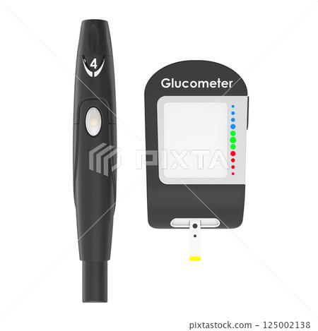 Glucometer with blank screen and adjustable lancing device. 3D rendering 125002138