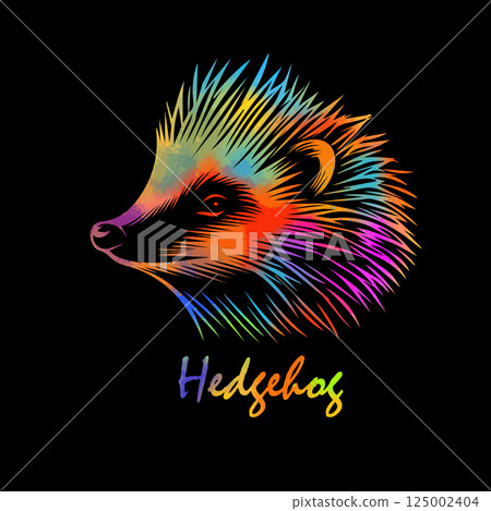 colored hedgehog on a black background. hand drawing. Not AI, Vector illustration colored hedgehog on a black background. hand drawing. Not AI, Vector illustration 125002404