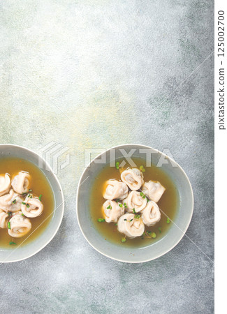 Cappelletti with meat in chicken broth, ravioli with meat, homemade, no people, 125002700