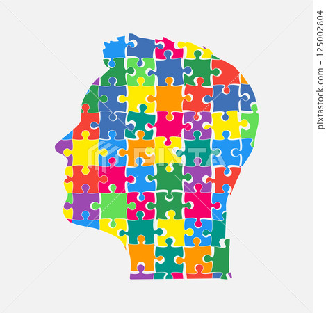 Male head. Humane brain made from puzzle pieces 125002804