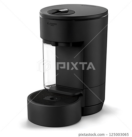 Sleek black coffee maker machine with modern minimalist design for home or office use. Sleek black coffee maker machine with modern minimalist design for home or office use. 125003065