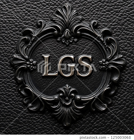 LGS logo with ornate frame on black leather background, classic and luxurious branding design. LGS logo with ornate frame on black leather background, classic and luxurious branding design. 125003068