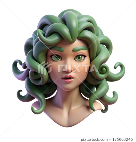 Stylized medusa gorgon with green snake-like hair 3d illustration 125003240