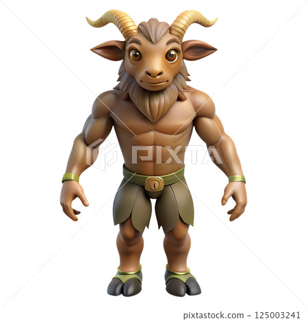 Fantasy faun character 3d illustration, mythical creature, half-human half-goat 125003241