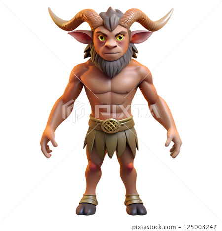 Fantasy faun character 3d illustration, mythical creature, half-human half-goat 125003242