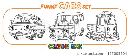 Funny small retro cars with eyes coloring book set 125003504