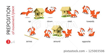 Preposition of movement Funny foxes cartoon set 125003506