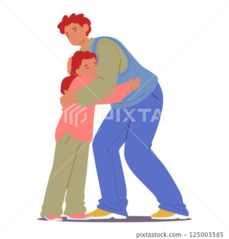 Happy father and daughter hugging with love during meeting after separation isolated on white Happy father and daughter hugging with love during meeting after separation isolated on white 125003585