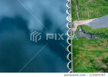 Above view with mountain water reservoir in Black Forest, Germany 125003767