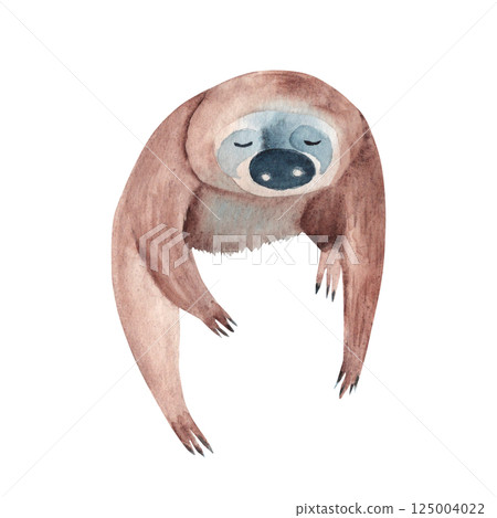 Little Sloth. Watercolor painting of cute Tropical Baby animal isolated on white background. For cards and posters, wallpaper. 125004022