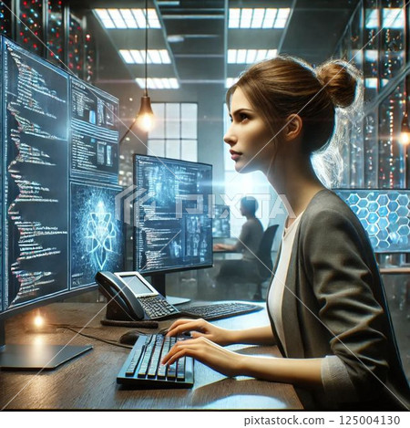 Freelancing. Woman. Work. Computer. Future. Futurism style. Painting. Art. Banner Freelancing. Woman. Work. Computer. Future. Futurism style. Painting. Art. Banner 125004130