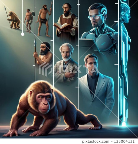 Human evolution. Painting. Art. Banner 125004131