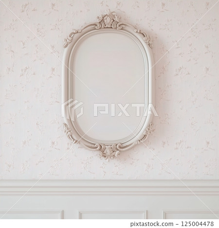 Ornate vintage artwork frame mockup, blank empty classic painting frame on the wall, closeup shot 125004478