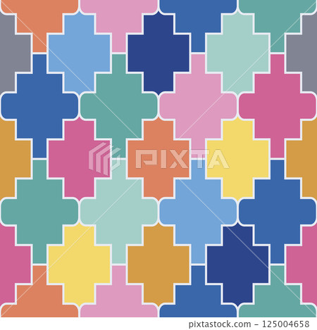 Abstract ogee geometric arabic style pazzle seamless pattern. Bright modern mosaic tile vector background. 125004658