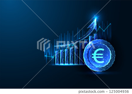 Euro currency growth with rising bar chart and digital arrow. Vector. European economy concept Euro currency growth with rising bar chart and digital arrow. Vector. European economy concept 125004936
