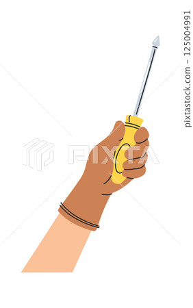 Arm holding screwdriver hand drawn 125004991