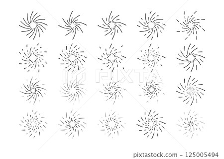 Twisted fireworks icons. Explosion, radiance or flash effects. Sun rays symbols. Sparkle or twinkle, starburst, sunburst or sunbeam signs isolated on white background. Vector graphic illustration Twisted fireworks icons. Explosion, radiance or flash effects. Sun rays symbols. Sparkle or twinkle, starburst, sunburst or sunbeam signs isolated on white background. Vector graphic illustration 125005494
