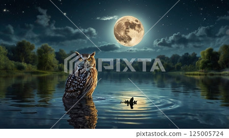 湖中的魚兒受到滿月的誘惑,跳到聖人的腳下。 湖中的魚兒受到滿月的誘惑,跳到聖人的腳下。 125005724