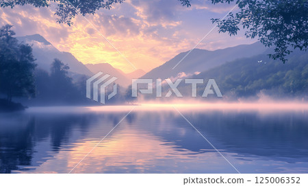 A fantastic lake at sunrise 125006352