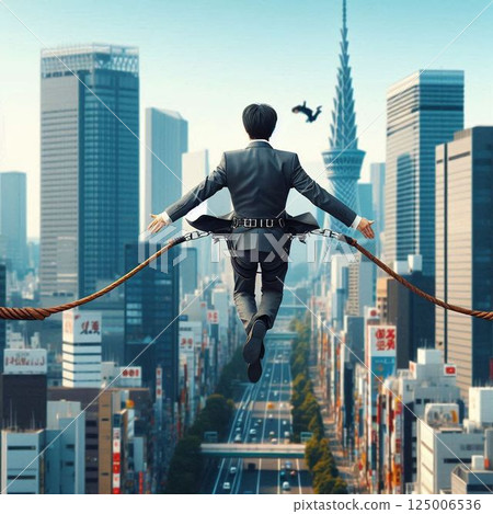 Businessman doing bungee jumping 125006536