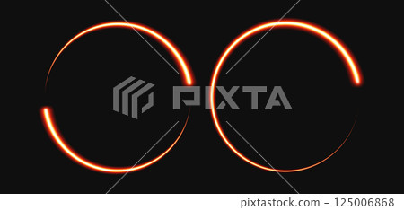 Glowing Neon Circle Light Effect With Bright Energy Lines In Futuristic Style On Dark Background For Technology, Sci-Fi, Frame Or Interface Design. Vector Illustration. Glowing Neon Circle Light Effect With Bright Energy Lines In Futuristic Style On Dark Background For Technology, Sci-Fi, Frame Or Interface Design. Vector Illustration. 125006868