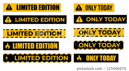 Limited Edition And Only Today Sale Labels In Black And Yellow Warning Style For Promotion, Marketing, Advertising, Special Offer, Discount Banner Design. Vector Illustration. Limited Edition And Only Today Sale Labels In Black And Yellow Warning Style For Promotion, Marketing, Advertising, Special Offer, Discount Banner Design. Vector Illustration. 125006878