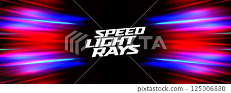 Speed Light Rays Background With Red, Blue, Pink Neon Lines On Dark Gradient. Futuristic Motion Blur Effect For Music, Party, Technology, Or Abstract Design Projects. Vector Illustration. 125006880