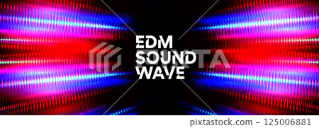 EDM Sound Wave Background With Neon Light Effect In Red, Pink, Blue Colors On Dark Gradient. Abstract Music Vibes, Party Energy, Audio Visual Equalizer Design. Vector Illustration EDM Sound Wave Background With Neon Light Effect In Red, Pink, Blue Colors On Dark Gradient. Abstract Music Vibes, Party Energy, Audio Visual Equalizer Design. Vector Illustration 125006881