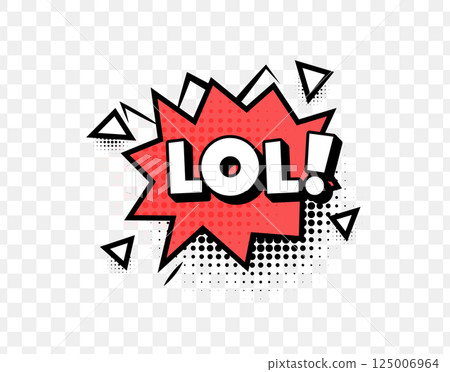 Comic Style LOL Text in Red Explosion Bubble with Halftone Dots and Bold Font, Ideal for Funny Reactions, Pop Art Designs, and Meme Graphics. Playful and Expressive. Vector Illustration. 125006964