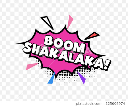 Comic Style Boom Shakalaka Text in Pink Burst with Halftone Dots and Dynamic Font, Perfect for Fun Reactions, Pop Art Posters, and Energetic Visuals. Bold and Vibrant. Vector Illustration. Comic Style Boom Shakalaka Text in Pink Burst with Halftone Dots and Dynamic Font, Perfect for Fun Reactions, Pop Art Posters, and Energetic Visuals. Bold and Vibrant. Vector Illustration. 125006974