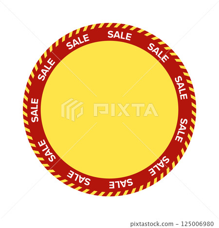 Red and Yellow Sale Banner with Diagonal Stripe Border and Bold Text, Ideal for Promotions, Discounts, and Advertising Designs. High Visibility Circular Frame. Vector Illustration 125006980