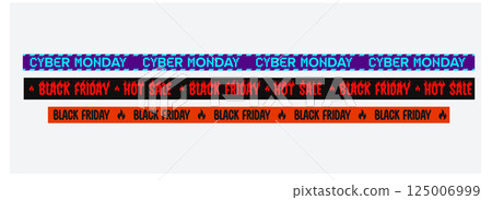 Black Friday and Cyber Monday Tape Banner Set for Promotions, Discounts, and Shopping Events. Bold, Colorful, and Eye-Catching Design. Vector Illustration Black Friday and Cyber Monday Tape Banner Set for Promotions, Discounts, and Shopping Events. Bold, Colorful, and Eye-Catching Design. Vector Illustration 125006999