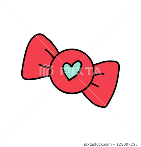 Sweet candy with heart on packaging isolated on white background in doodle style. Hand drawn cute candy for Valentines Day. Perfect candy for expressing love and sharing sweet moments with loved ones 125007253