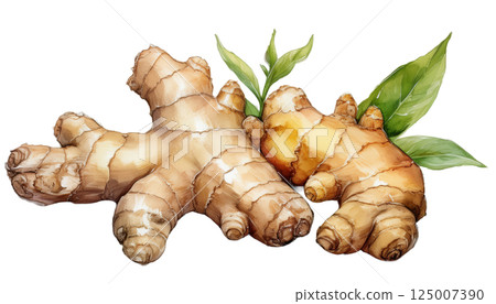 薑，薑的水彩插圖（JPEG/PNG） 125007390