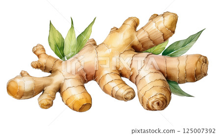 薑，薑的水彩插圖（JPEG/PNG） 125007392