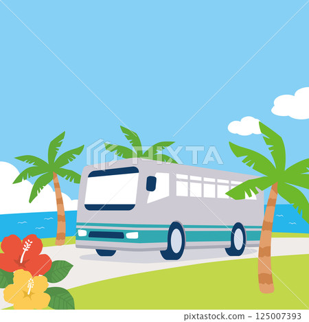沿著海邊行駛的公車插圖 125007393
