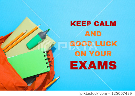 Are you ready for exam, A bright blue background showcases essential study materials like notebooks and stationery, promoting a focused exam preparation vibe Are you ready for exam, A bright blue background showcases essential study materials like notebooks and stationery, promoting a focused exam preparation vibe 125007459