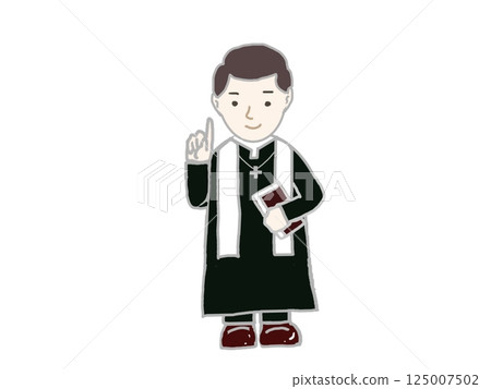 Illustration of a full-body pastor holding a Bible and giving an explanation Illustration of a full-body pastor holding a Bible and giving an explanation 125007502
