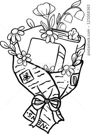 Cute Spring Book Boquet Outline Cartoon Hand Drawn Cute Spring Book Boquet Outline Cartoon Hand Drawn 125008365