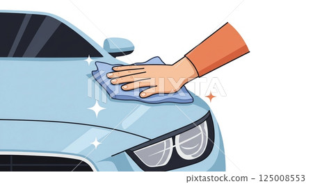 將汽車引擎蓋打蠟使其發亮的插圖 125008553