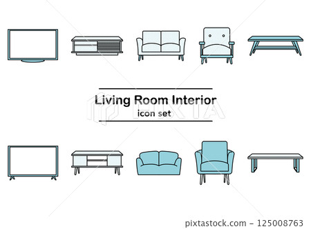 Simple line drawing illustration icon set of living room furniture (monochrome color) 125008763