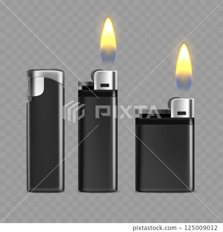 Black Lighter Set with Flame Icon Realistic Vector 125009012