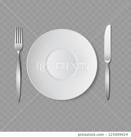 White Plate with Fork and Knife Cutlery Set Vector White Plate with Fork and Knife Cutlery Set Vector 125009424