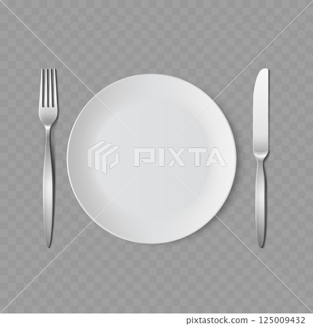 White Plate with Fork and Knife Cutlery Set Vector White Plate with Fork and Knife Cutlery Set Vector 125009432
