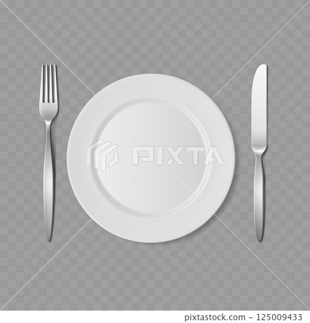 White Plate with Fork and Knife Cutlery Set Vector White Plate with Fork and Knife Cutlery Set Vector 125009433